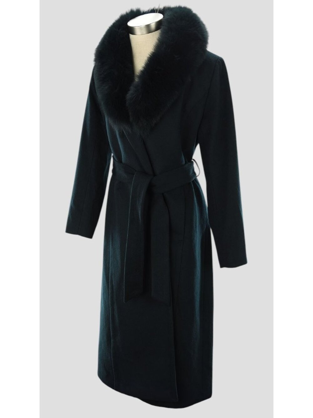FORECASTER OF BOSTON Spruce Fox Fur Collar Wool Blend Maxi Wrap Coat 2 NWT